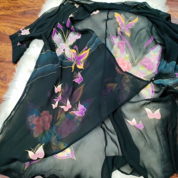 CCC Silk Floral Vintage Black Sheer Wrap S-L - Picture 11 of 11